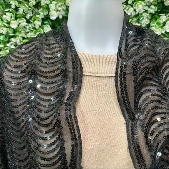 Vintageāblack scalloped sequin scarf lightweight dressy evening EUC - Picture 5 of 16